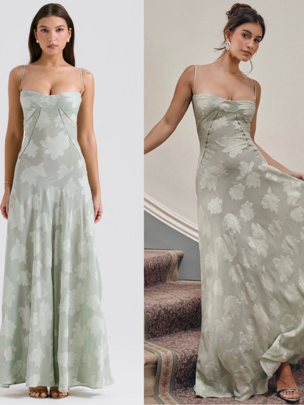 HOUSE OF CB 'Seren' Pistachio Floral Lace Back Maxi Dress